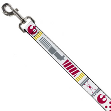 Load image into Gallery viewer, Star Wars REBEL PILOT Rebel Alliance Insignia/Lightsaber/X-Wing Fighter White/Red/Yellow/Gray Dog Leash