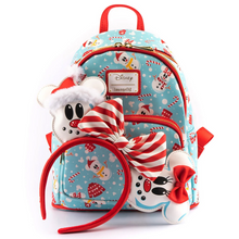 Load image into Gallery viewer, Loungefly Disney Minnie Mickey Snowman Aop Mini Backpack Headband Set