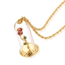 Load image into Gallery viewer, Disney Couture Kingdom Beauty & the Beast Gold-Plated Enchanted Rose in Glass Bell Jar Necklace