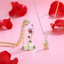 Load image into Gallery viewer, Disney Couture Kingdom Beauty & the Beast Gold-Plated Enchanted Rose in Glass Bell Jar Necklace
