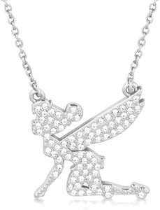 Disney Couture Kingdom White Gold-Plated Crystal Flying Tinker Bell Necklace