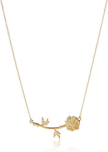Disney Couture Kingdom Yellow Gold Beauty and the Beast Rose Necklace