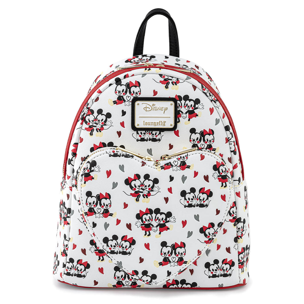 Loungefly Disney Mickey and Minnie Mouse Heart AOP Mini Backpack
