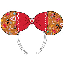 Load image into Gallery viewer, Loungefly Disney Gingerbread Aop Patent Bow Heart Headband