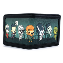 Load image into Gallery viewer, Loungefly Universal Monsters Chibi AOP Bi-fold Wallet Open