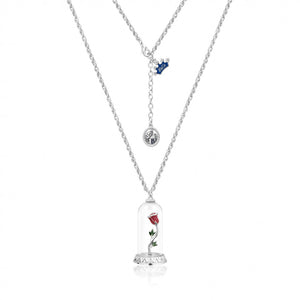 Disney Couture Kingdom Beauty & the Beast White Gold-Plated Enchanted Rose in Glass Bell Jar Necklace