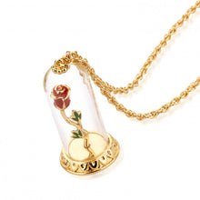 Load image into Gallery viewer, Disney Couture Kingdom Beauty &amp; the Beast Gold-Plated Enchanted Rose in Glass Bell Jar Necklace