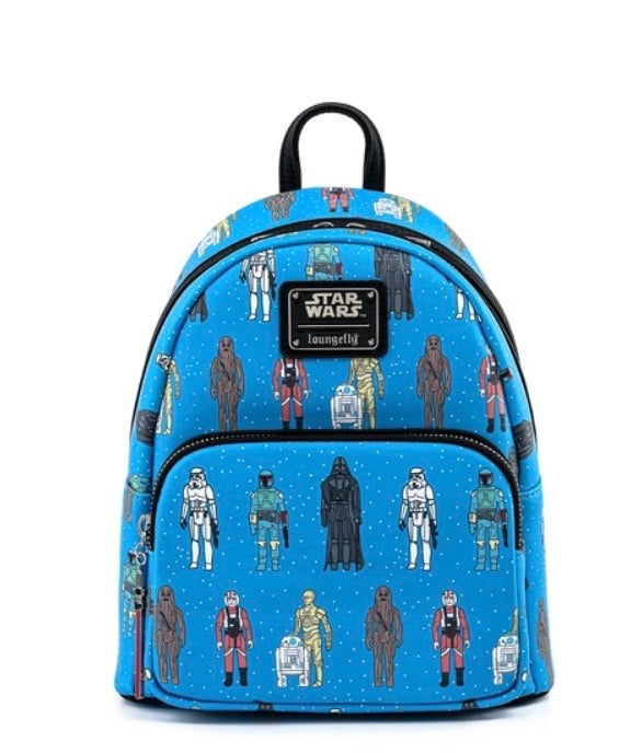 Loungefly Star Wars Action Figures All Over Print Mini Backpack front