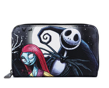 Load image into Gallery viewer, LOUNGEFLY X DISNEY THE NIGHTMARE BEFORE CHRISTMAS JACK AND SALLY SIMPLY MEANT TO BE ZIP AROUND WALLET Front View