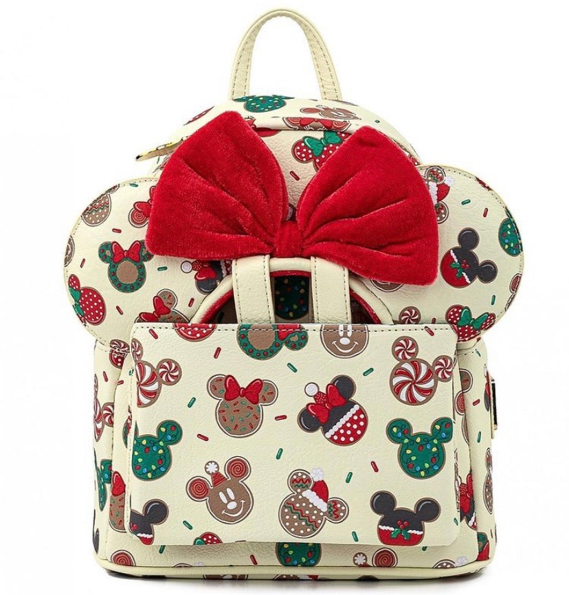 Loungefly Disney Christmas Mickey and Minnie Cookie Backpack With Ears front