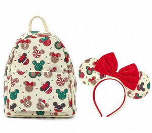 Loungefly Disney Christmas Mickey and Minnie Cookie Backpack With Ears