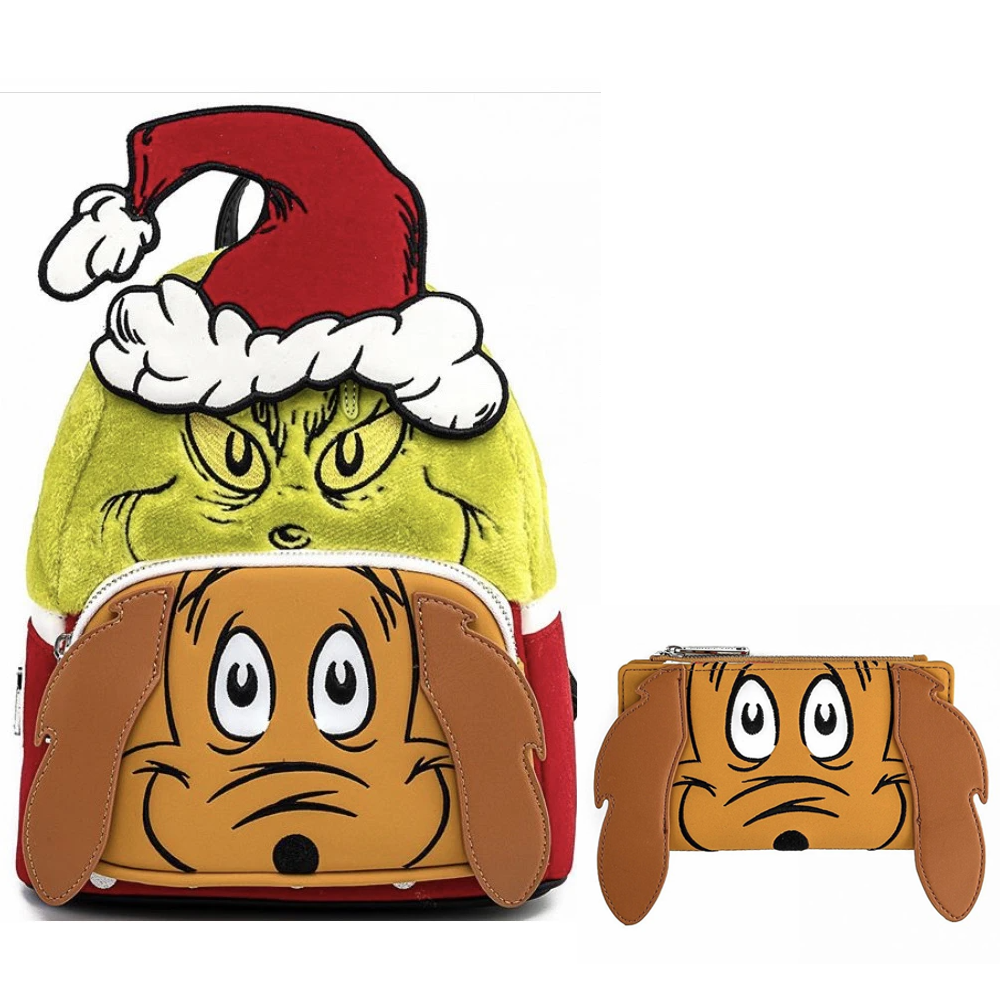 Loungefly Dr. Seuss Grinch and Max Mini Backpack and Wallet Bundle