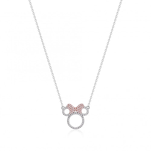 Disney Couture Kingdom Sparkle & Shine 925 Sterling Silver Rose Gold-Plated Crystal CZ Minnie Mouse Necklace