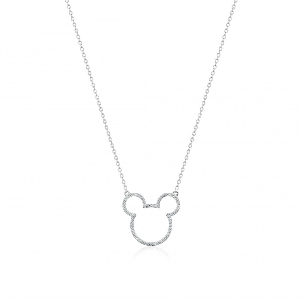 Disney Couture Kingdom Sparkle & Shine 925 Sterling Silver Mickey Mouse Crystal Outline Necklace