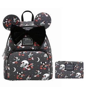 Loungefly Disney Mickey Minnie Halloween Vamp Witch AOP Bundle (Backpack and Wallet)