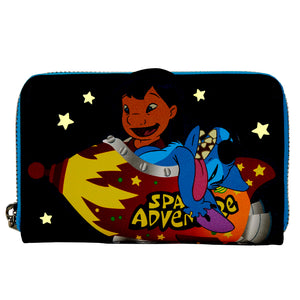 Loungefly Disney Lilo And Stitch Space Adventure Glow In The Dark Zip Around Wallet