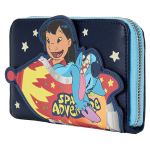 Loungefly Disney Lilo And Stitch Space Adventure Glow In The Dark Zip Around Wallet